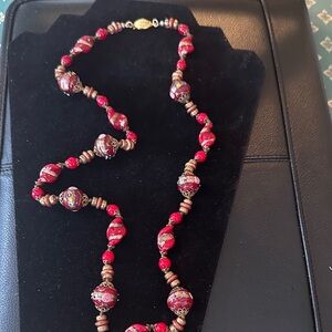 Vintage Murano Wedding Cake Necklace – 28" Red Lampwork Glass